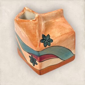 Vintage 1982 Expensive Pieces Scottsdale AZ Santa Fe Ceramic Milk Carton Vase